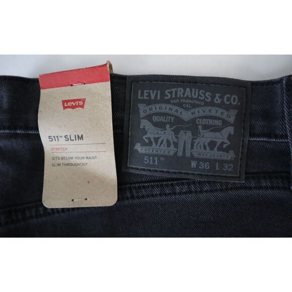 Levi's 511 (045113042) Men's Sz 36x32 Black Slim Stretch Straight Denim Jeans - Picture 5 of 12